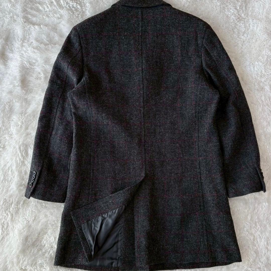 ハリスツイード×ユニバーサルランゲージ チェスターコート チェック ロング L