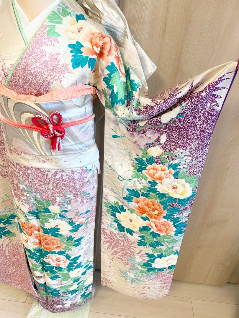 振袖セット 白 紫 緑 花柄 sMH2503201