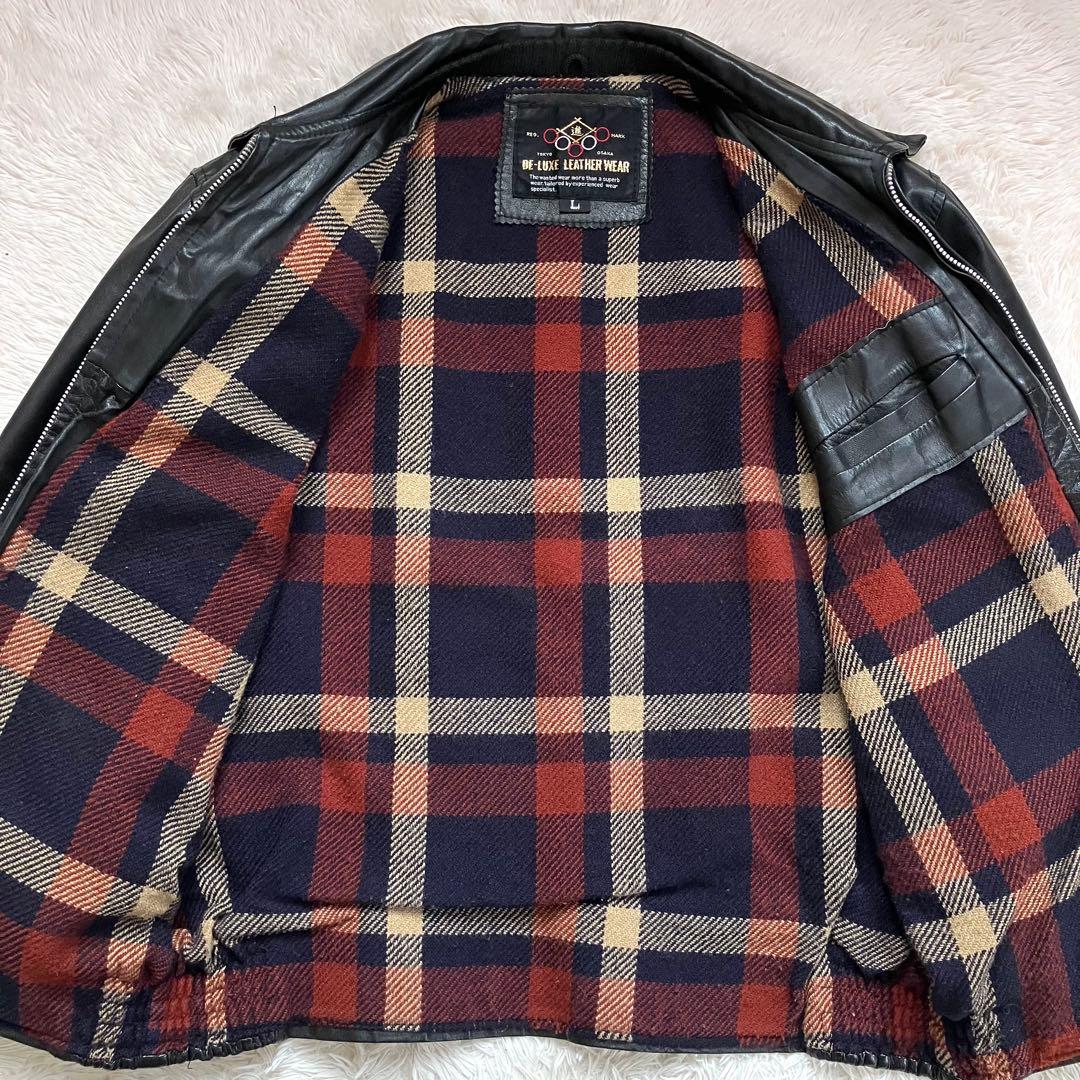 ✨美品✨A-2 レザージャケット シングルライダースジャケット チェック柄 L