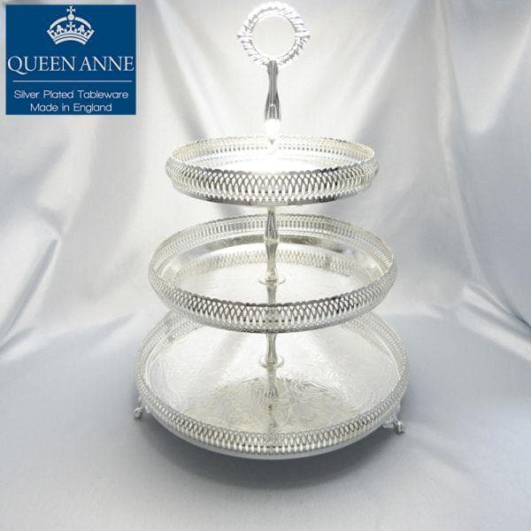 【QUEEN ANNE】 透かしのケーキスタンド 3段【シルバープレート】