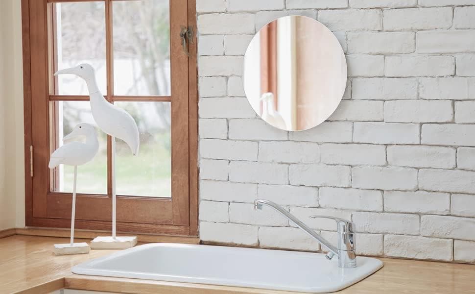 壁掛け鏡、丸型、日本製、トイレや洗面所用、35×35cm、賃貸対応、ノンフレーム