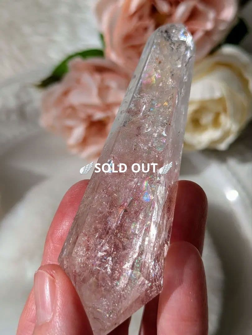 高品質　♡ピンクアゼツライト（通称） ピンククリアクォーツ♡ 　ワンド　　虹
