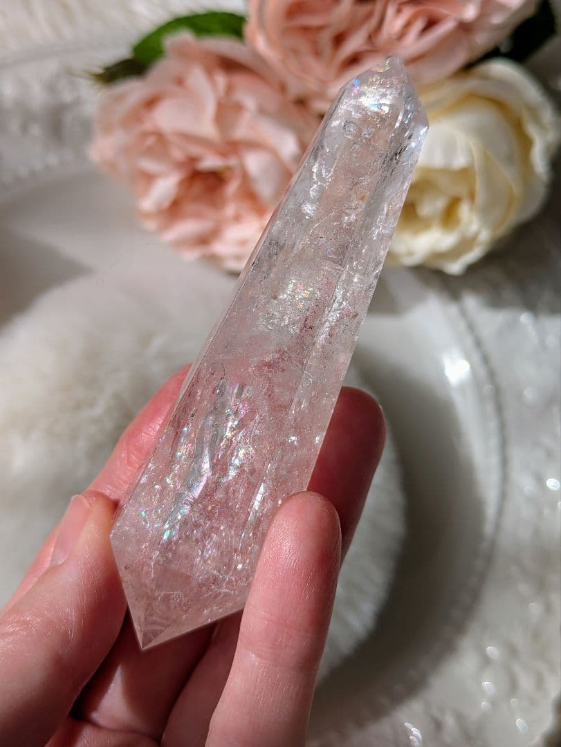 高品質　♡ピンクアゼツライト（通称） ピンククリアクォーツ♡ 　ワンド　　虹