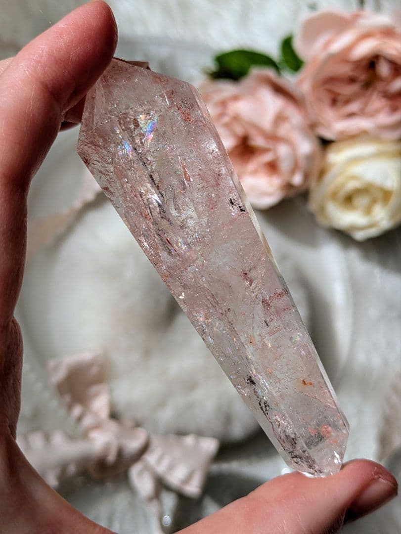 高品質　♡ピンクアゼツライト（通称） ピンククリアクォーツ♡ 　ワンド　　虹