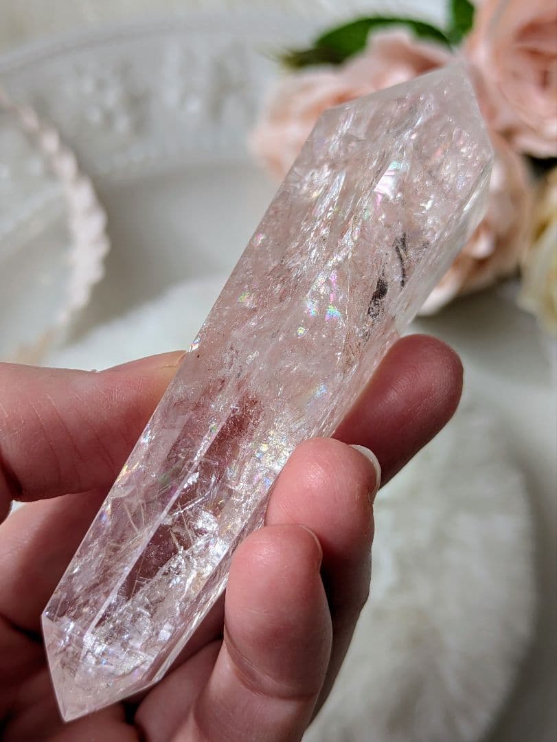 高品質　♡ピンクアゼツライト（通称） ピンククリアクォーツ♡ 　ワンド　　虹