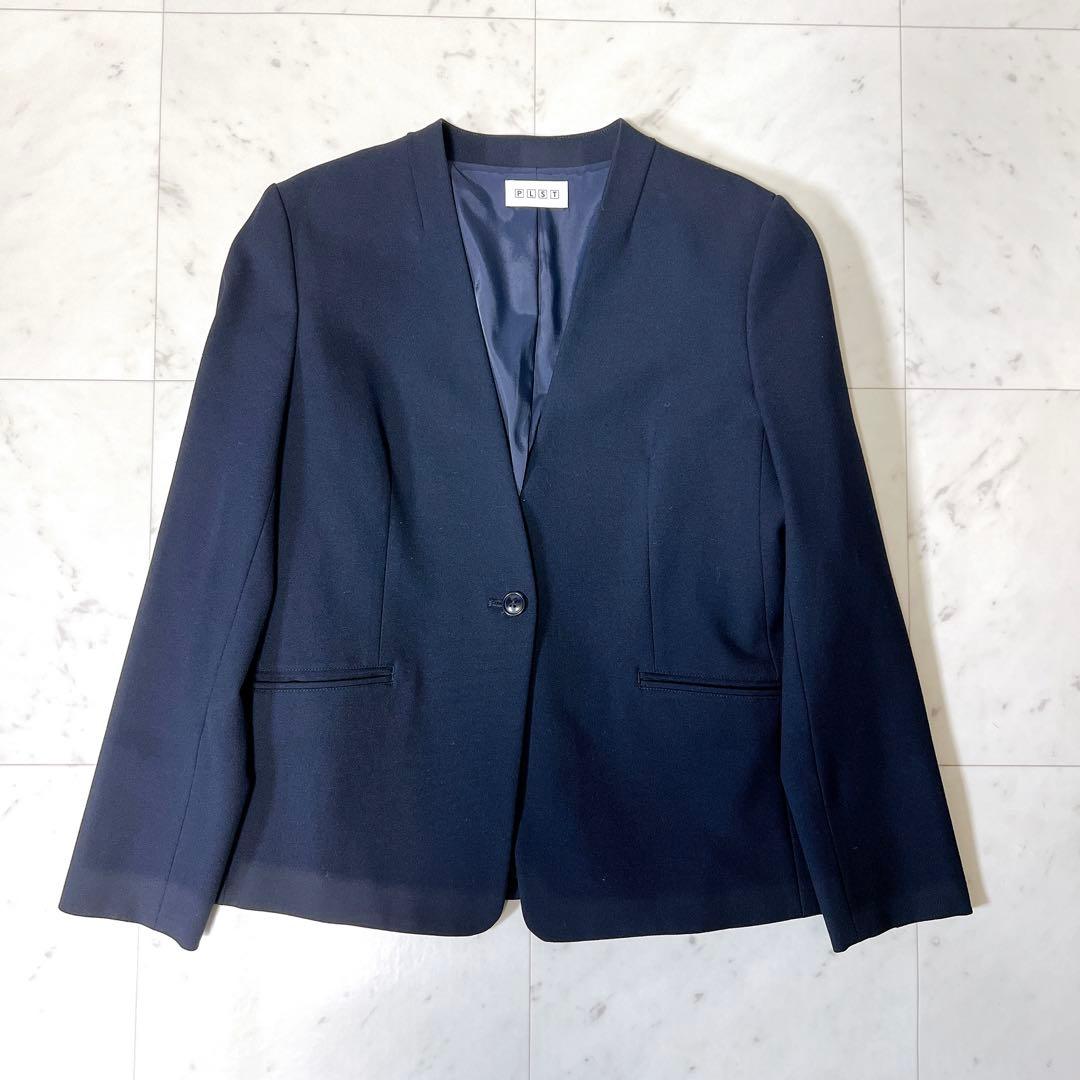 PLST プラステ パンツスーツセットアップ ノーカラー ネイビー Lサイズ