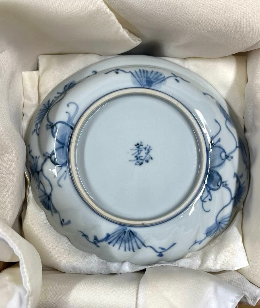 九谷焼の「山本芳岳」作の染錦松竹梅 鮑型皿5枚セット