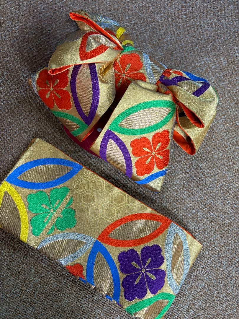 7歳七五三着物 赤色 花柄刺繍モチーフ付き　全セット