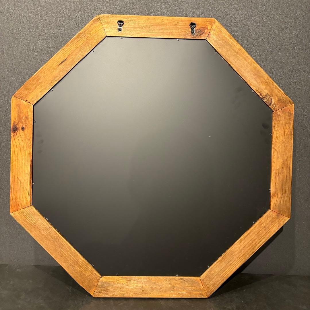 鏡　ミラー　壁掛け　立て掛け　木製フレーム　お洒落　ウッドフレーム　八角形　円形