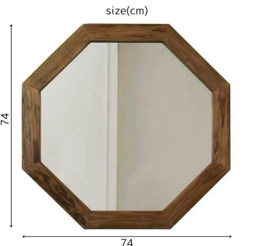 鏡　ミラー　壁掛け　立て掛け　木製フレーム　お洒落　ウッドフレーム　八角形　円形