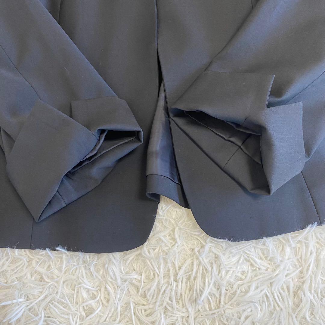 【大きいサイズ】ジェイプレス　ノーカラーパンツスーツセットアップ　黒　17号