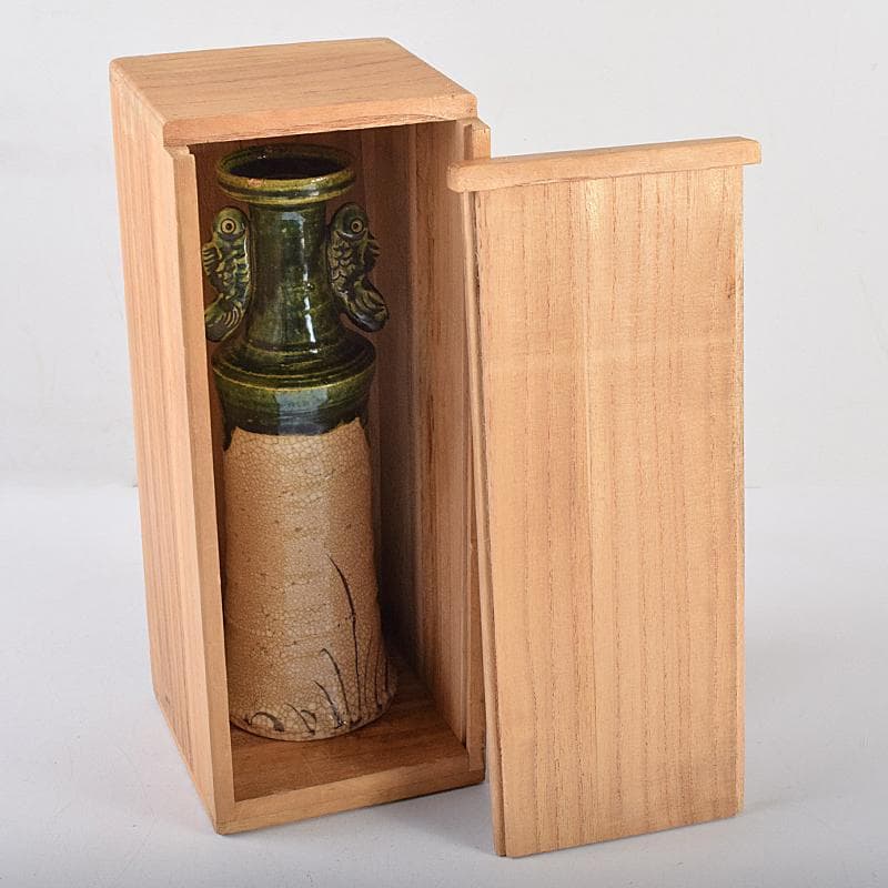 北大路魯山人作　絵織部　花入　共箱　M　R8609