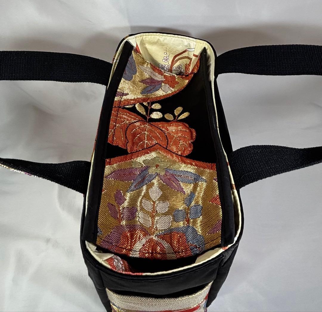 帯バッグリメイク　776番　ボート型持ち手タイプ　被せ蓋付き