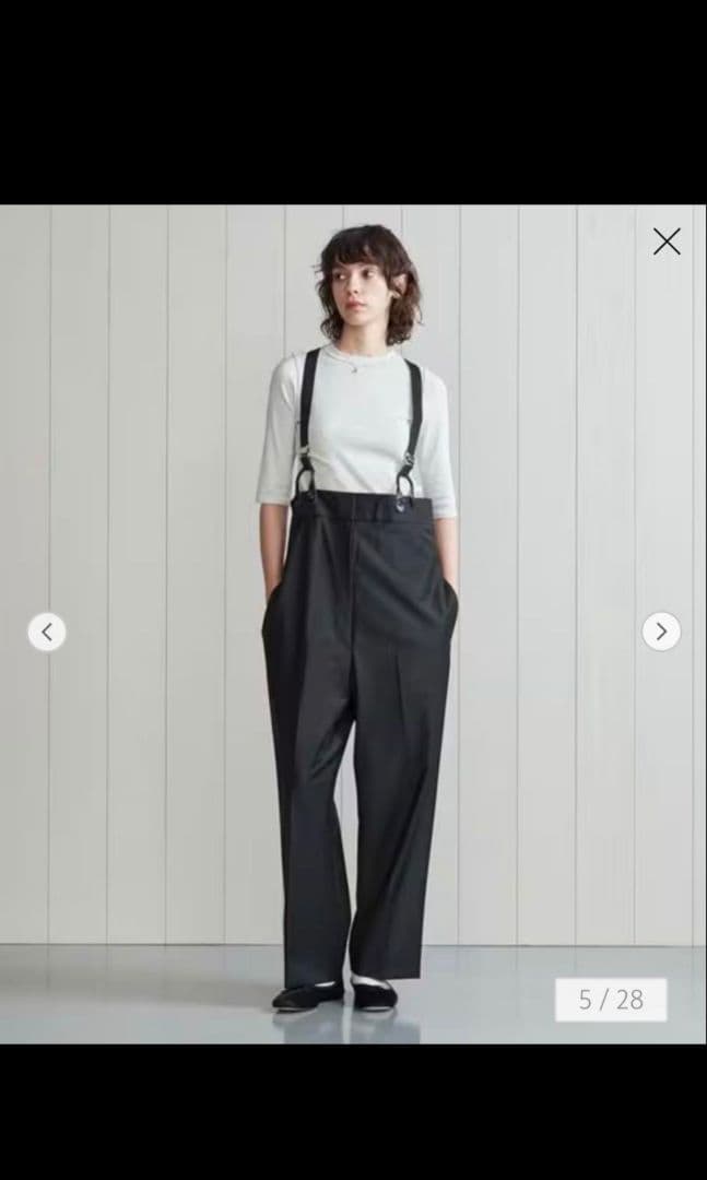 H BEAUTY&YOUTH トロピカルハイウエストサスペンダーパンツ