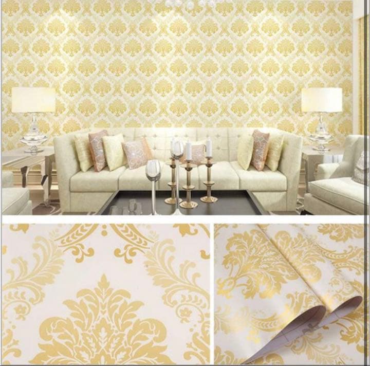 激安 大容量 100m 壁紙 ダマスク ダマスク柄 金 豪華 ゴージャス　シール