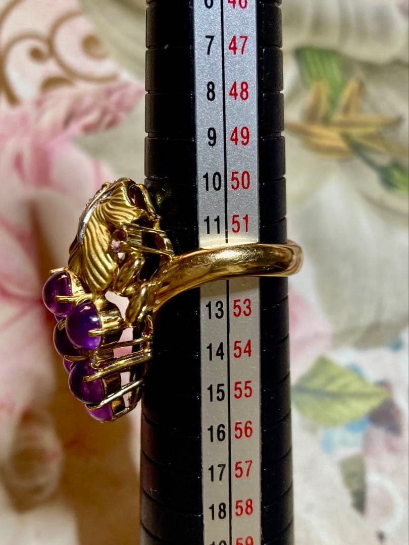 k18 pt900 アメジストリング葡萄モチーフ
