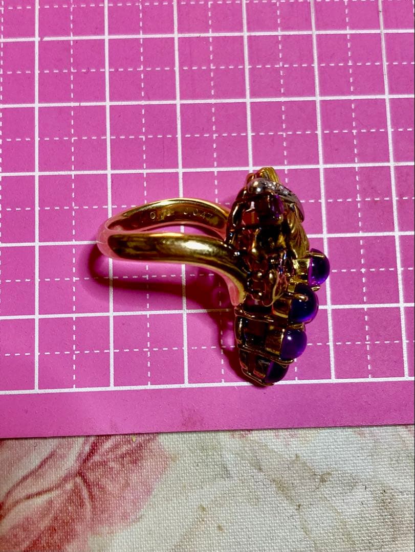 k18 pt900 アメジストリング葡萄モチーフ