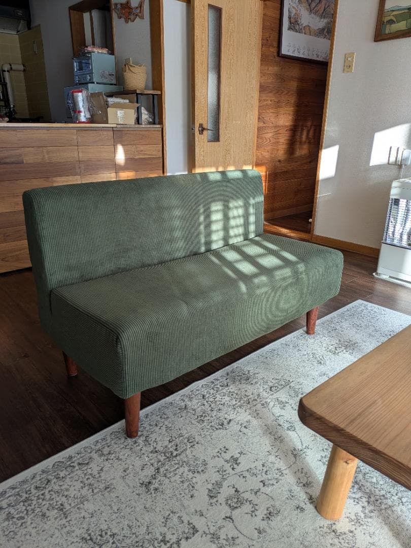 ダイニングソファ RASIK 日本製 2人掛け コーデュロイ モスグリーン