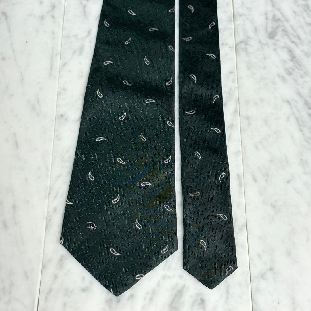 Christian Dior ネクタイ グリーン 深緑 ペイズリー柄 ロゴ