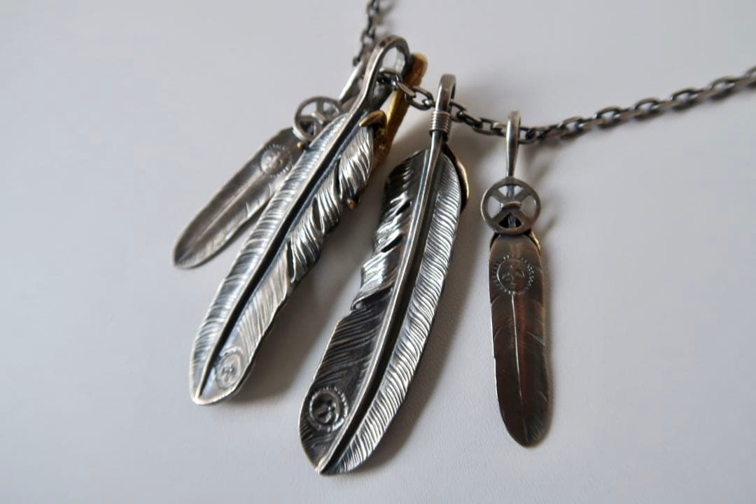 インディアンジュエリー フェザー4枚&イーグルフックネックレス
