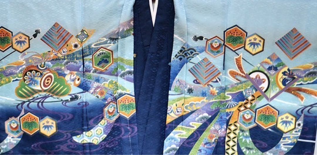 1点限り　七五三　着物　男の子　3歳　羽織　袴　フルセット　水色　着付けDVD付