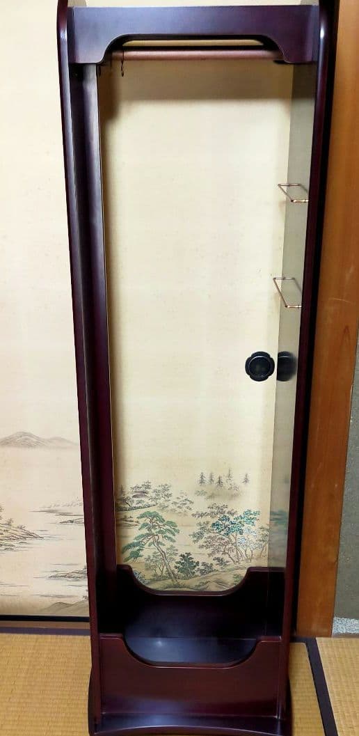 最終価格　希少　木製ハンガーラック　ミラー、キャスター付　最高級胴引　162cm