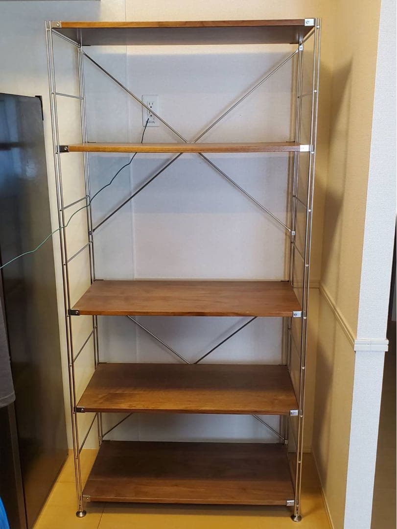 無印良品ステンレスユニットシェルフワイド大・ウォールナット材棚5段