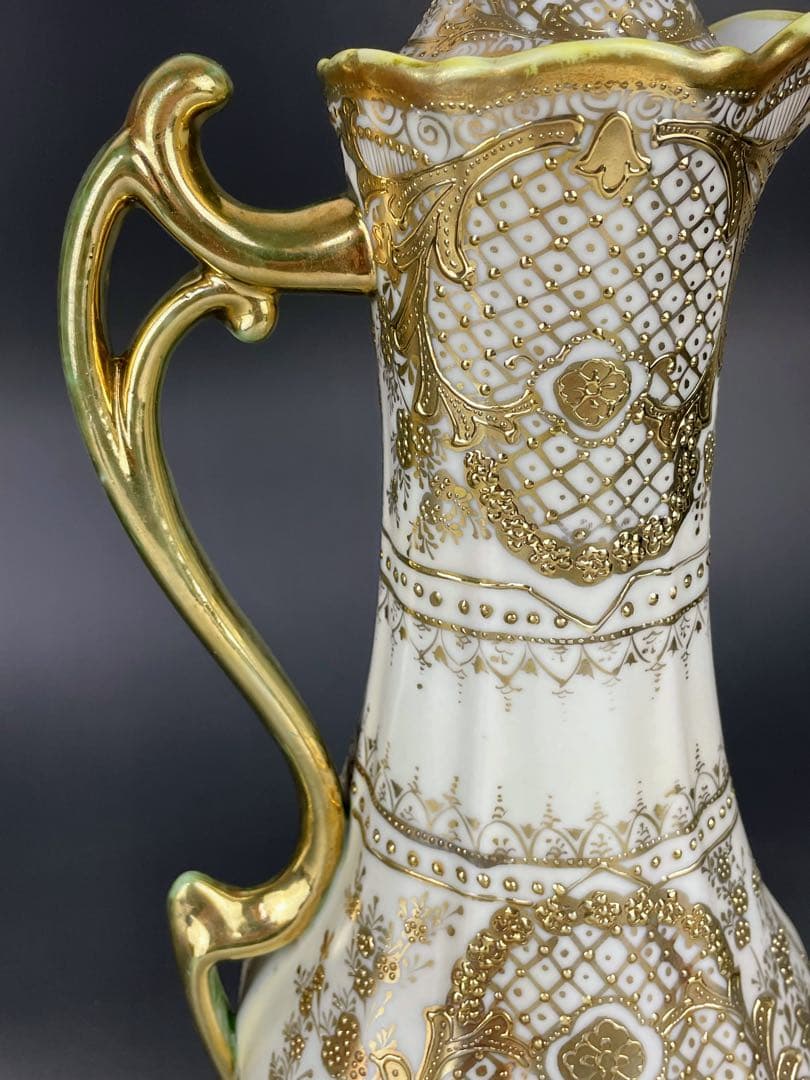 【大型31cm】オールドニッポン アールヌーボー様式 金盛り チョコレートポット