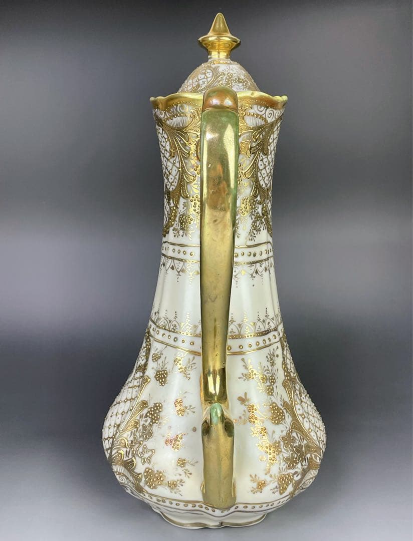 【大型31cm】オールドニッポン アールヌーボー様式 金盛り チョコレートポット