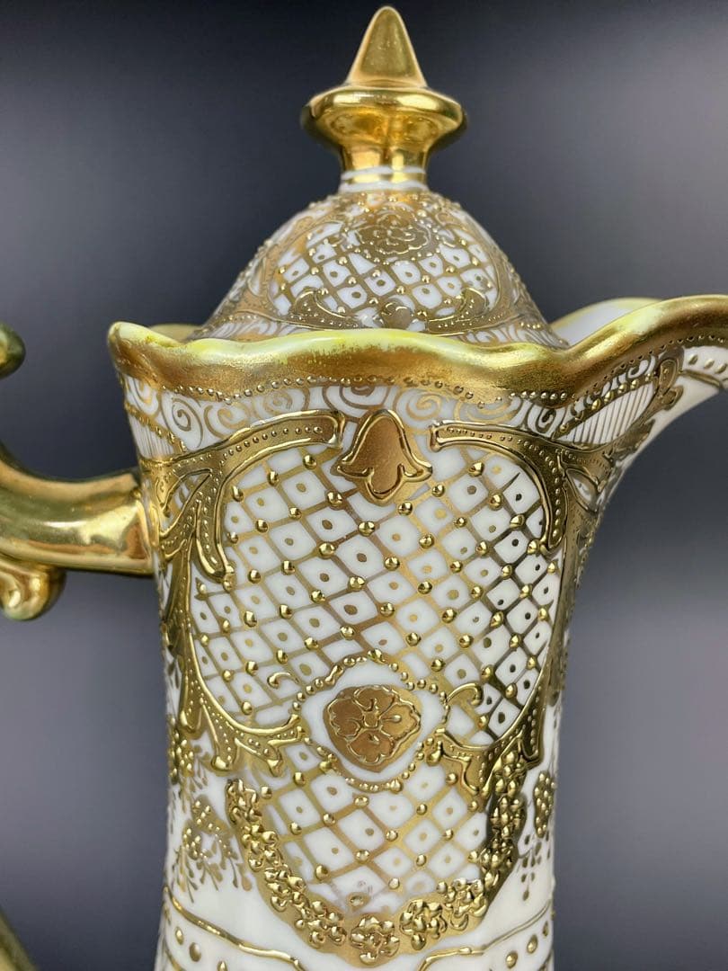 【大型31cm】オールドニッポン アールヌーボー様式 金盛り チョコレートポット