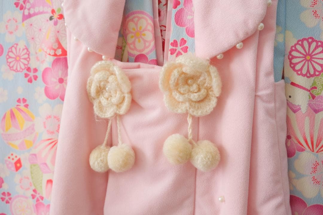 ３歳　七五三　花柄着物 ピンク水色