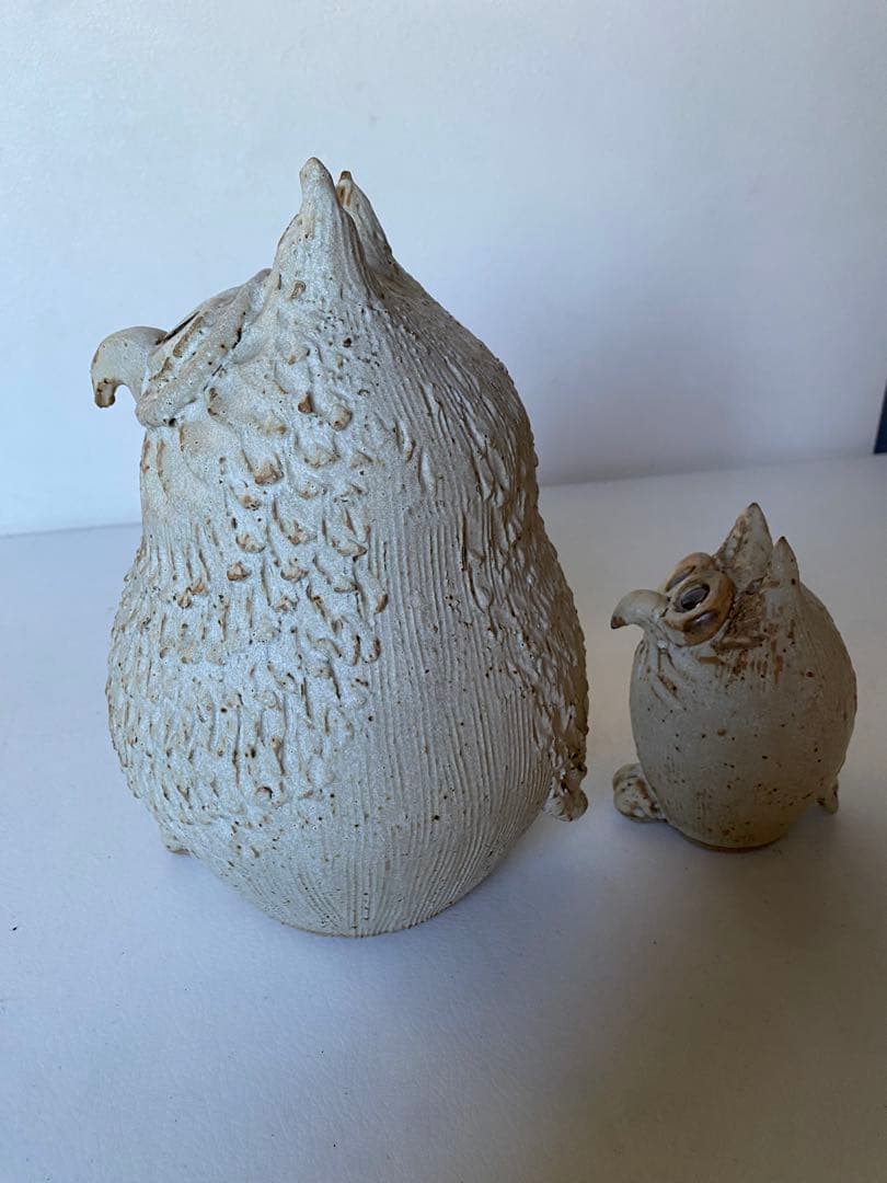 青芳 フクロウ　梟　置物　2つセット　陶器　森元青芳　砥部焼