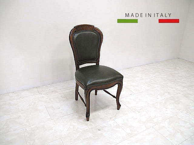 イタリア 本革張りクラシックチェア 象嵌 鋲打ち ダイニングチェア　サイドチェア