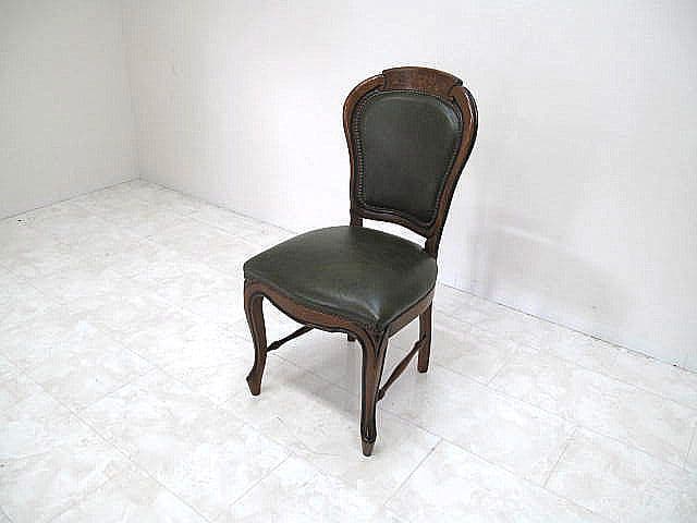 イタリア 本革張りクラシックチェア 象嵌 鋲打ち ダイニングチェア　サイドチェア
