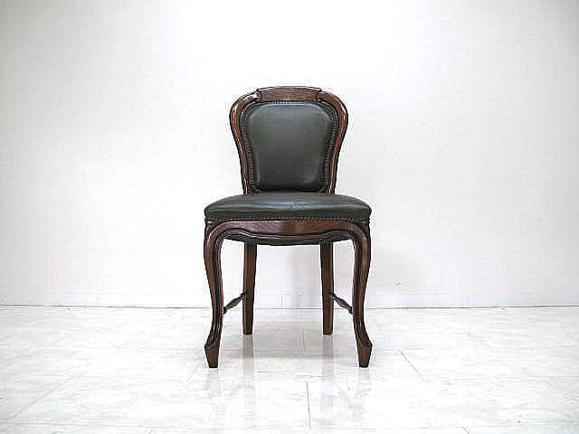 イタリア 本革張りクラシックチェア 象嵌 鋲打ち ダイニングチェア　サイドチェア