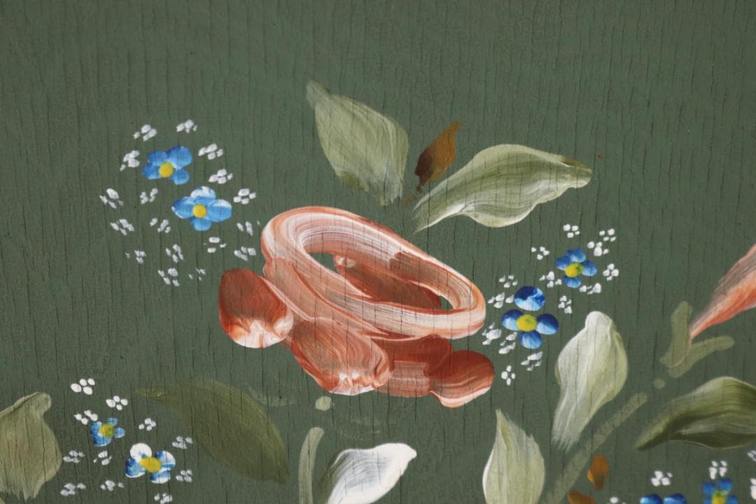 レトロ 建具 扉 引き戸 ドア ペイント 緑 花柄 木製 ヴィンテージ 2