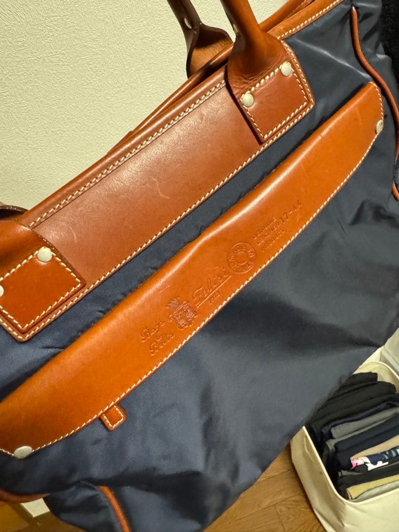 ネイビー ナイロン レザートートバッグ　Felisi