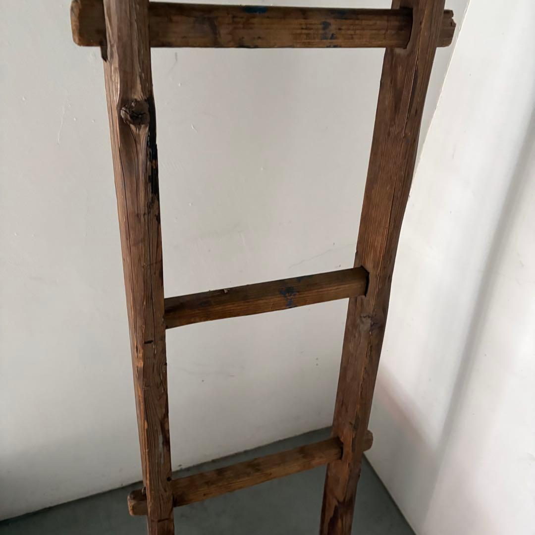 引き取り限定 昭和 レトロ 木製 古い長い梯子 ハシゴ グリーン ハンギング