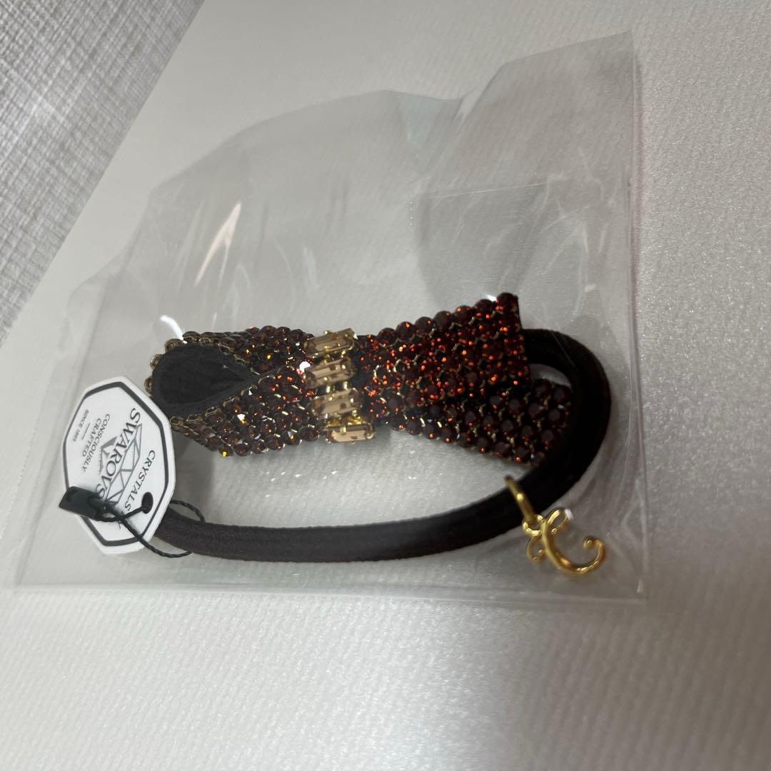 新品　コンプレックスビズ　ポニー　シュシュ　クリスタルメッシュパヴェ　ブラウン