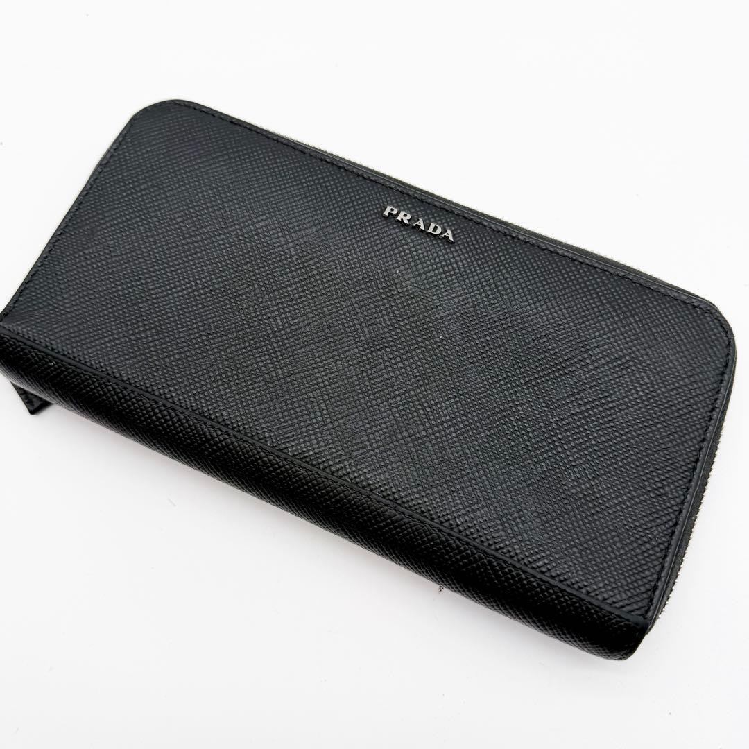 美品◆プラダ PRADA ラウンドジップ 長財布 ロゴ サフィアーノレザー