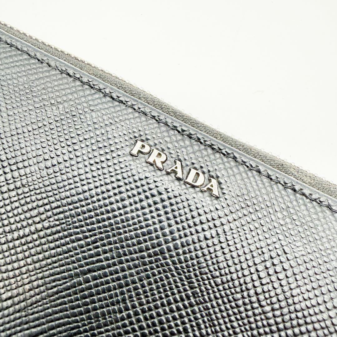 美品◆プラダ PRADA ラウンドジップ 長財布 ロゴ サフィアーノレザー