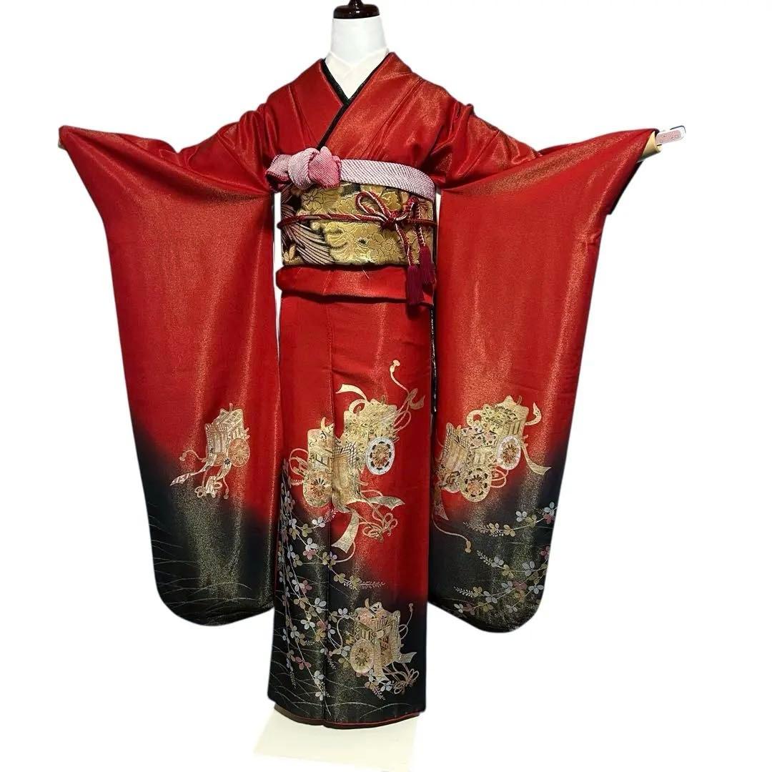 未使用近い　美品　袷　正絹　振袖　７点　フルセット
