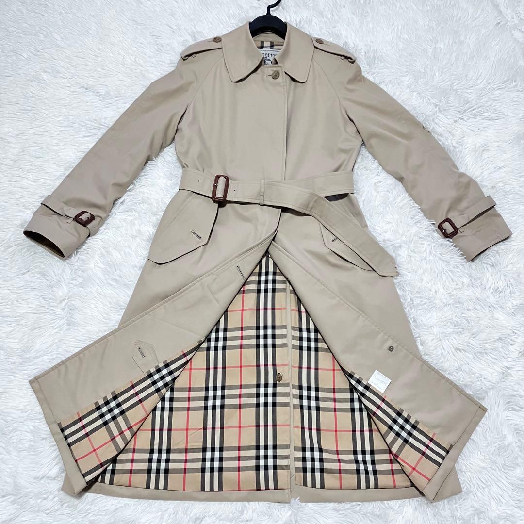 【美品】バーバリー ステンカラーコート ビンテージ ノバチェック ベルト S