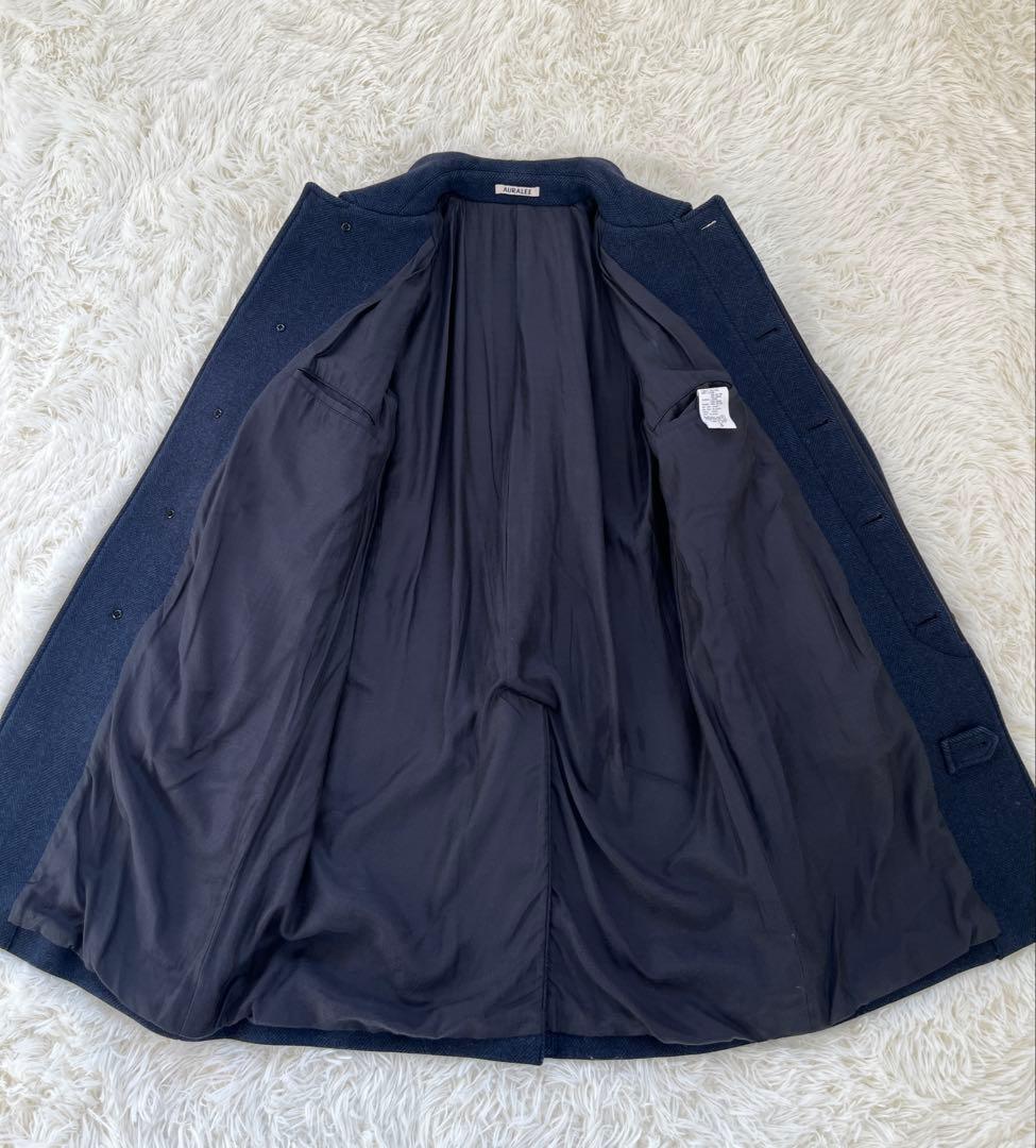 AURALEE オーラリー ウール ヘリンボーン コート　ネイビー　Mサイズ