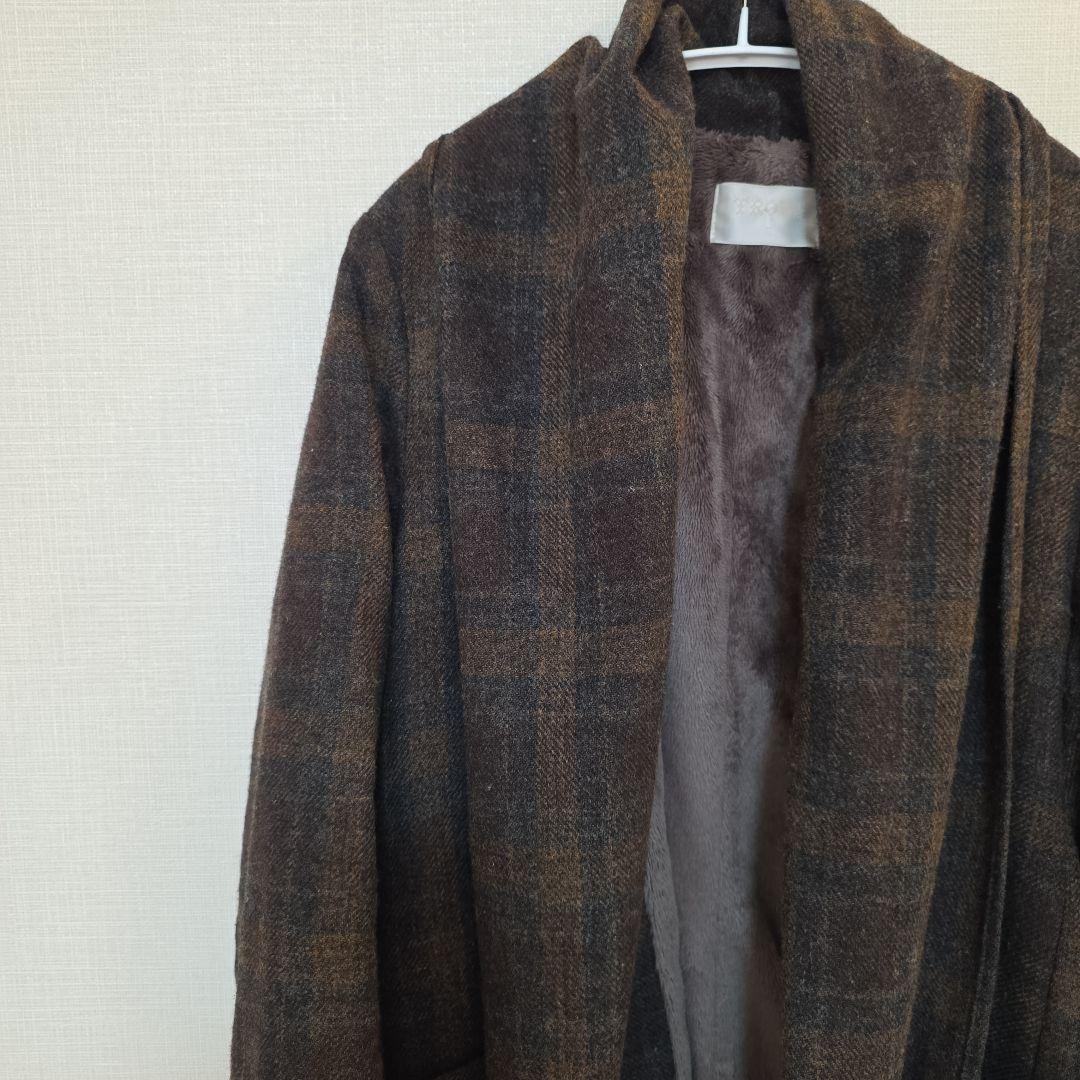 【美品】TROVE トローヴ ショールカラー ガウンコート ウール チェック2