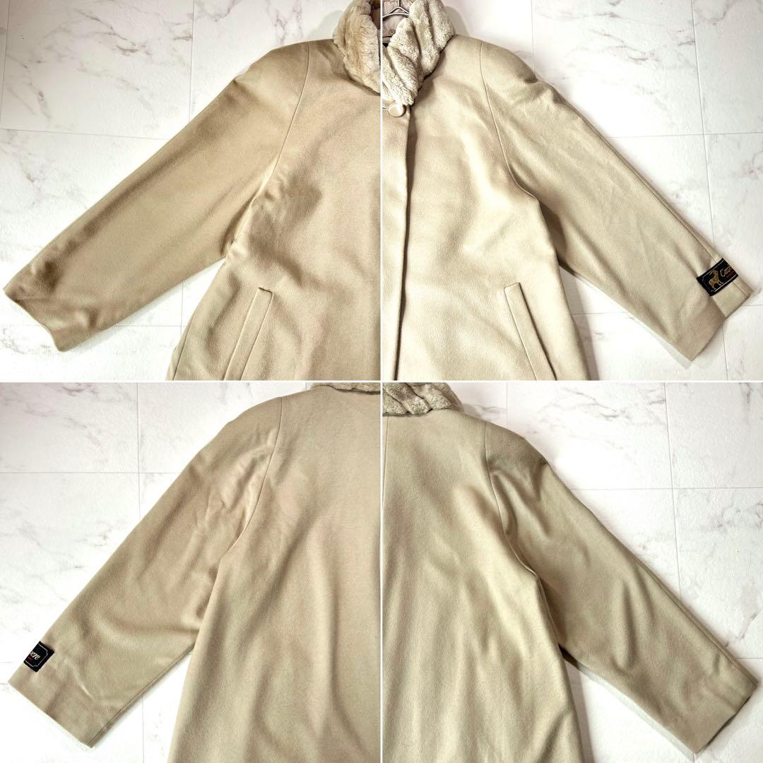 カシミヤ100%✨マキシ丈 ロングコート ヌートリア ベージュ 2way 13号