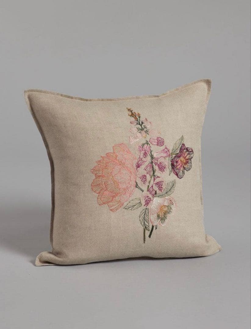 花柄刺繍 リネン クッションカバー