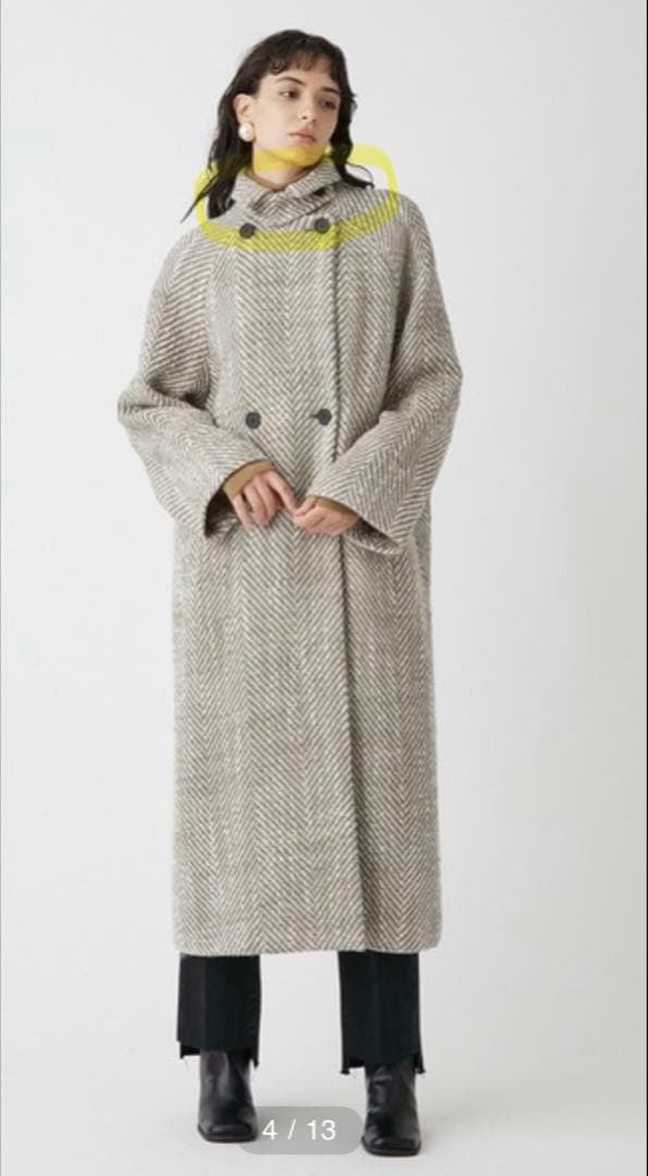 Mila Owen ヘリンボーン柄ストラップダブルコート ウール
