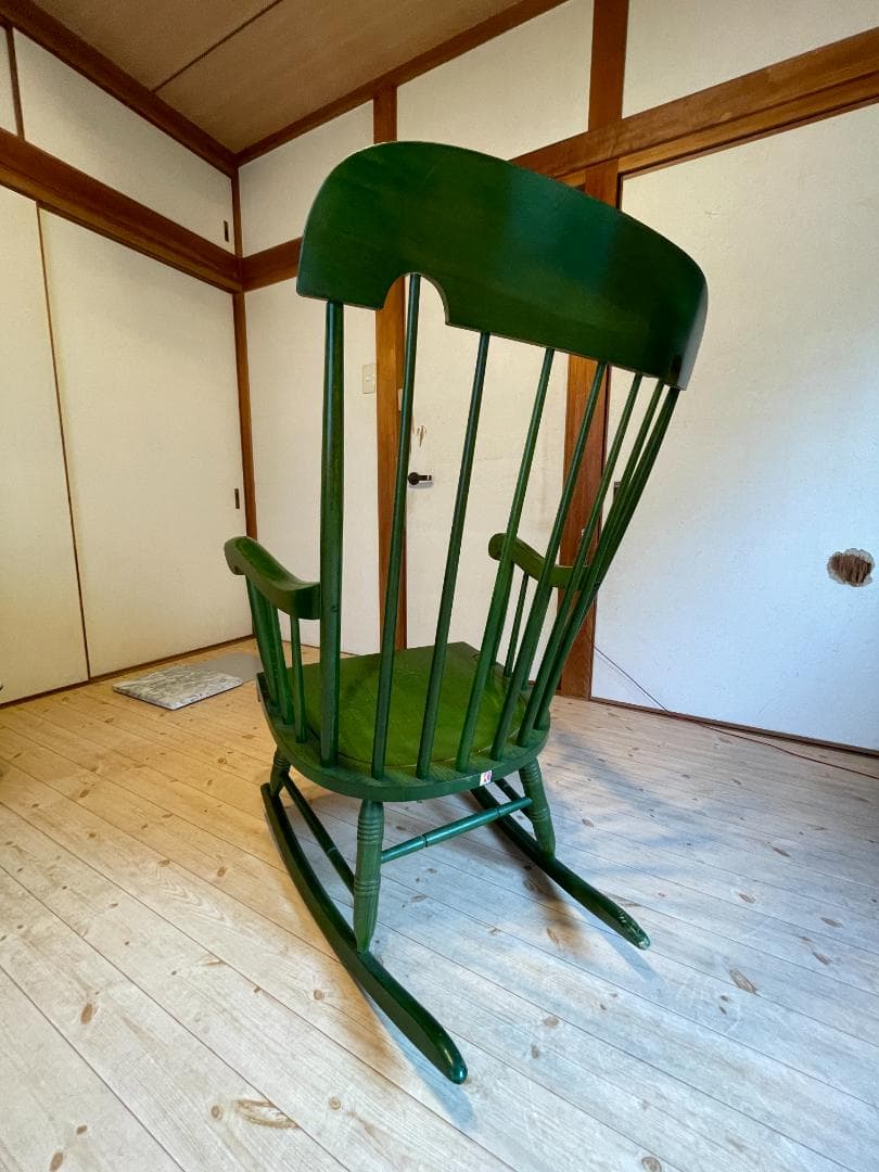 【値下げ中】飛騨産業 キツツキ 木製 ロッキングチェア ヴィンテージ 椅子 緑色