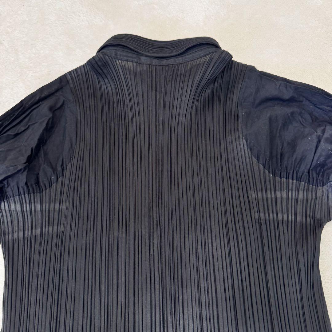 美品✨PLEATS PLEASE ブラック　異種素材　シャツ　半袖　ボタン
